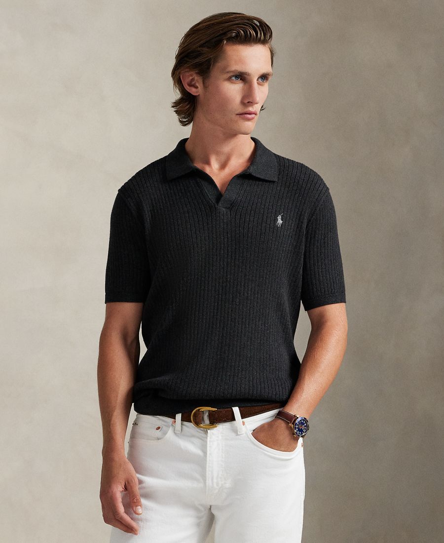 

Мужской хлопковый свитер в рубчик с воротником-стойкой Polo Ralph Lauren, Dark Granite Heather