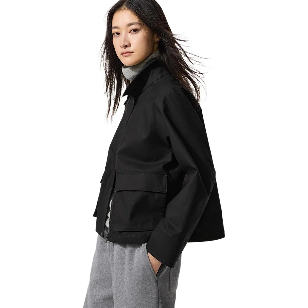 Короткое пальто женское с лацканами умеренной длины UNIQLO, черный