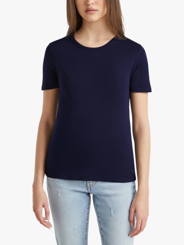 

Футболка с круглым вырезом в тонкую рубчатую полоску Benetton, цвет Night Blue