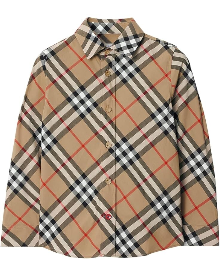 

Рубашка Burberry Kids Owen Check Long Sleeve Button Down Shirt, цвет Sand IP Check
