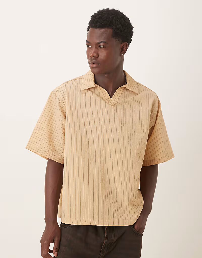 

Рубашка свободного кроя с воротничком Revere светло-коричневого цвета Asos Design