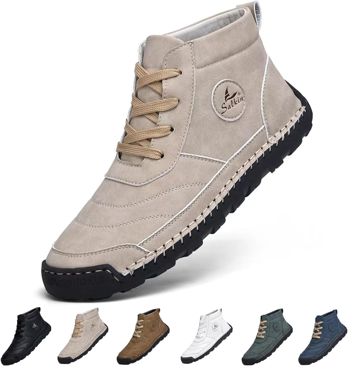 

Мужские повседневные модные кроссовки сандалии-чукка на шнуровке, с круглым носком, на платформе, противоскользящие, средней высоты, ручной работы, для ходьбы и вождения Eggdk, бежевый