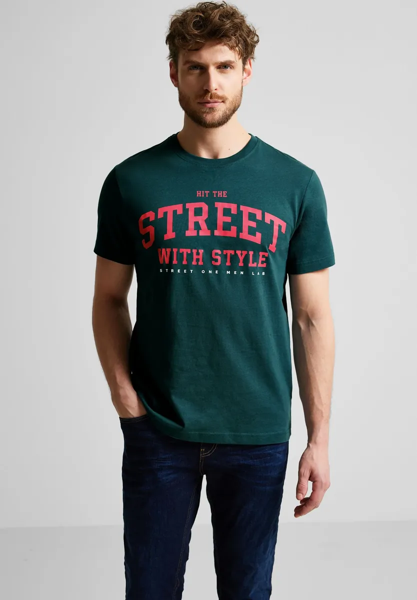 

STREET ONE МУЖСКАЯ футболка с надписью Street One Men, цвет O X Ford Green