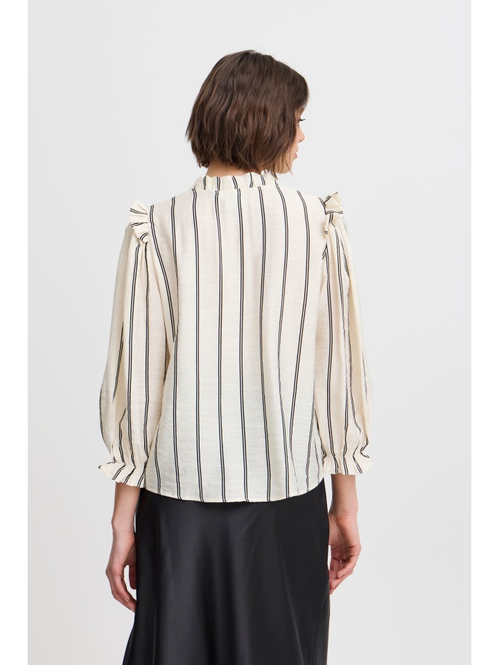 

Блузка с короткими рукавами IXSANJA, классический крой, в полоску цвета миндального молока ICHI