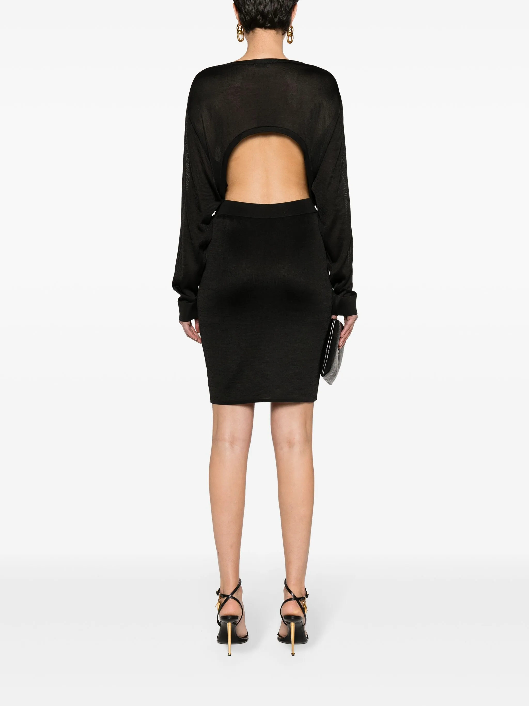 Трикотажное платье с открытой спиной Saint Laurent, черный — фото 2
