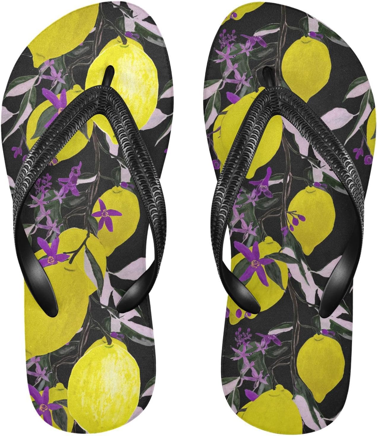 

Шлепанцы с рисунком цветов, лимона и фиолетовых листьев, пляжные сандалии-вьетнамки, резиновые нескользящие летние тапочки для ходьбы, обувь для мужчин и женщин Sinestour