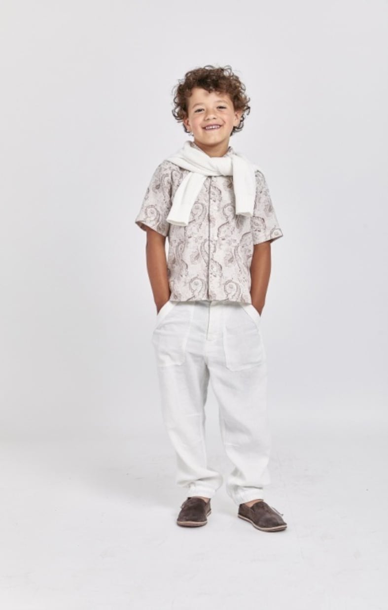 Брюки из окрашенной льняной ткани Brunello Cucinelli Kids, Neve — фото 4