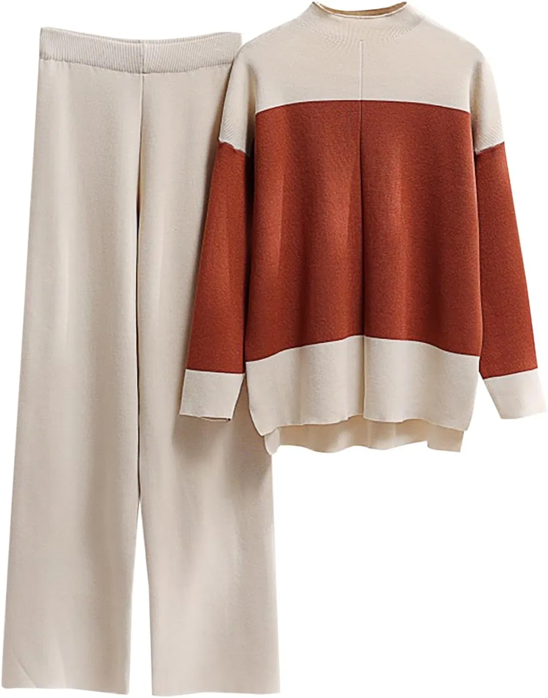 Спортивный костюм Ribbed Knit Long Sleeve Pullover Sweater Wide Leg Pants, A04_coffee