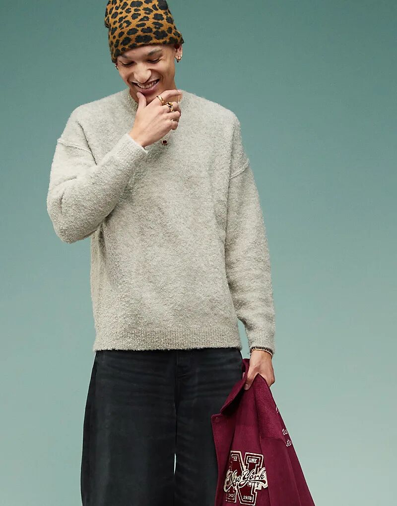 

ASOS DESIGN свободный джемпер из текстурированной вязки светло-серого цвета