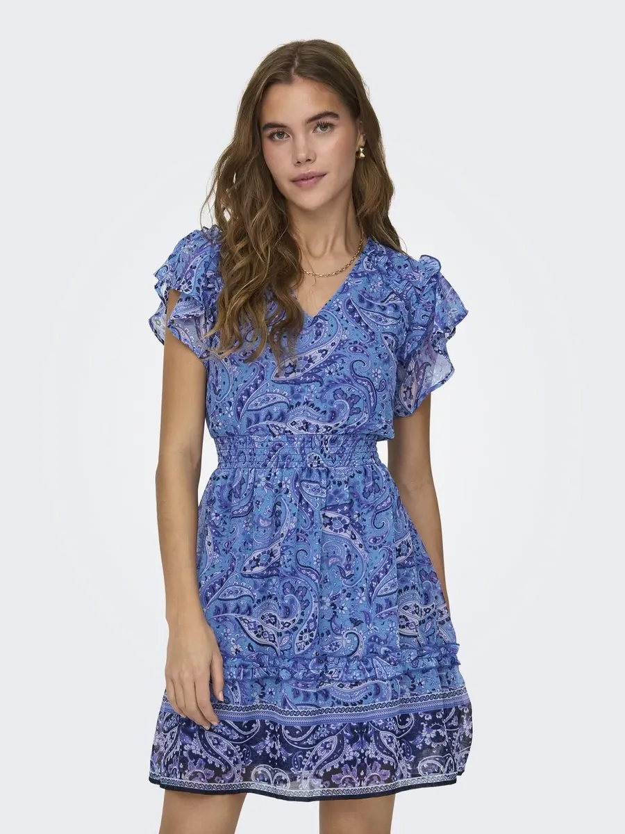 

Only платье с принтом "ONLVALENTINA LIFE S/S SMOCK DRESS CS PTM", цвет Azure Blue Aop:Goddess Pailsey Border