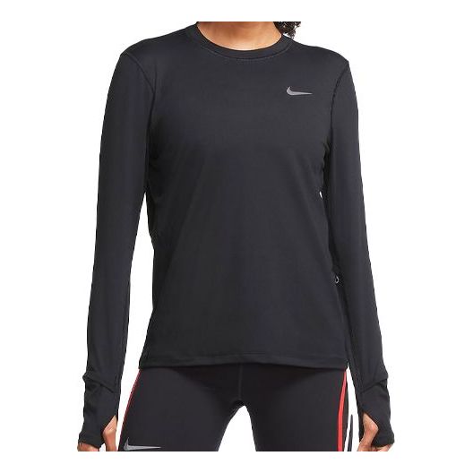 

Футболка (WMNS) Nike Sports Running Round Neck Solid Color Long Sleeves Black T-Shirt, черный