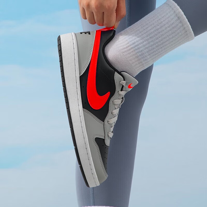 Кроссовки Nike Court Borough Low Bright Crimson GS, черно-серо-красные — фото 4