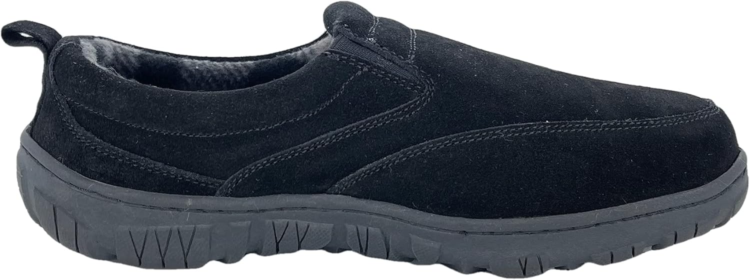 Мужские тапочки Clarks с верхом из замши SAB30194A - закрытая задняя часть с двойной резинкой и съемной стелькой - домашние тапочки для мужчин для использования дома и на улице, черный — фото 3