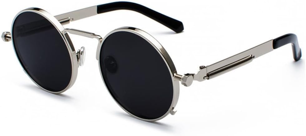 

Классические солнцезащитные очки MUTYNE в толстой круглой оправе в стиле стимпанк, 9 цветов, ретро-металлические пружины, светоотражающие линзы, панк-очки, Silver Grey