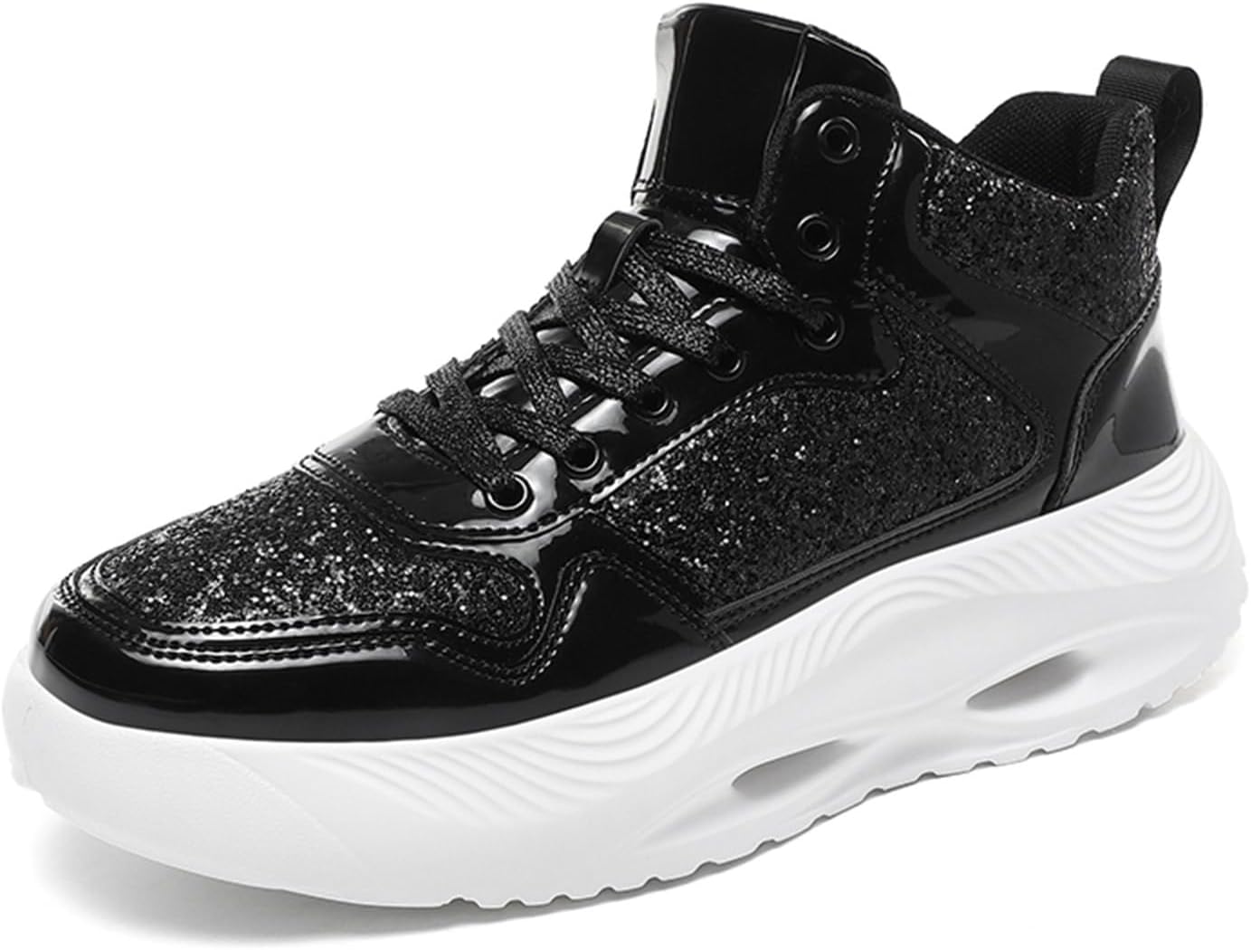 

Мужские модные кроссовки высокие для скейтборда и прогулок, стильные спортивные повседневные блестящие туфли для мужчин Spwagym, черный