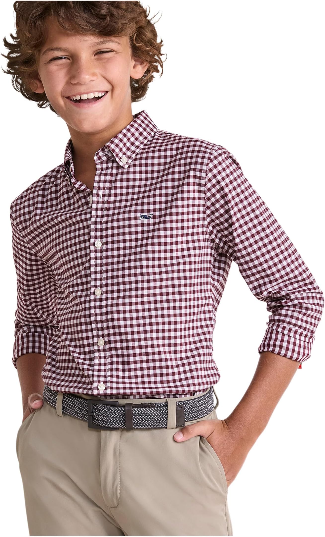 

Рубашка Vineyard Vines Kids Skysail Gingham Performance Cotton Shirt, цвет Crimson
