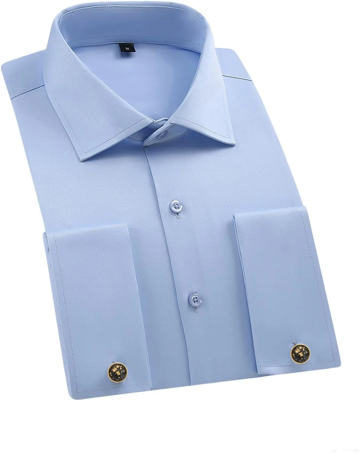 Мужская однотонная рубашка с двойными манжетами для делового стиля Casual, Slim Fit, с широким воротником и металлическими запонками Generic, светло-голубой