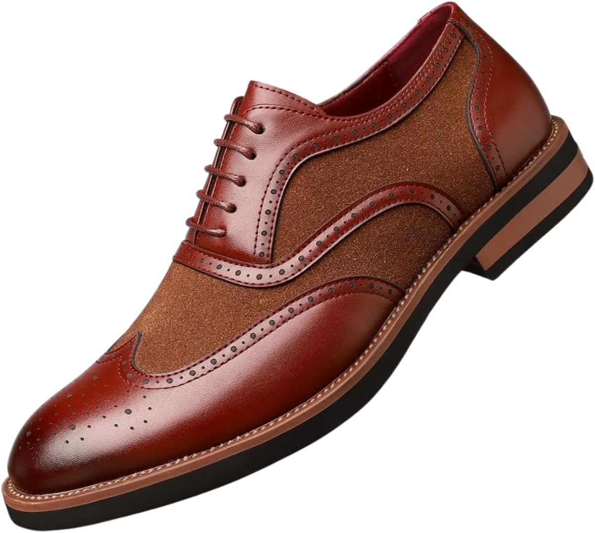 

Мужские оксфорды Santimon с крыльями, классические броги из кожи и замши, шнуровка, официальная обувь для деловых встреч и свадеб, коричневый