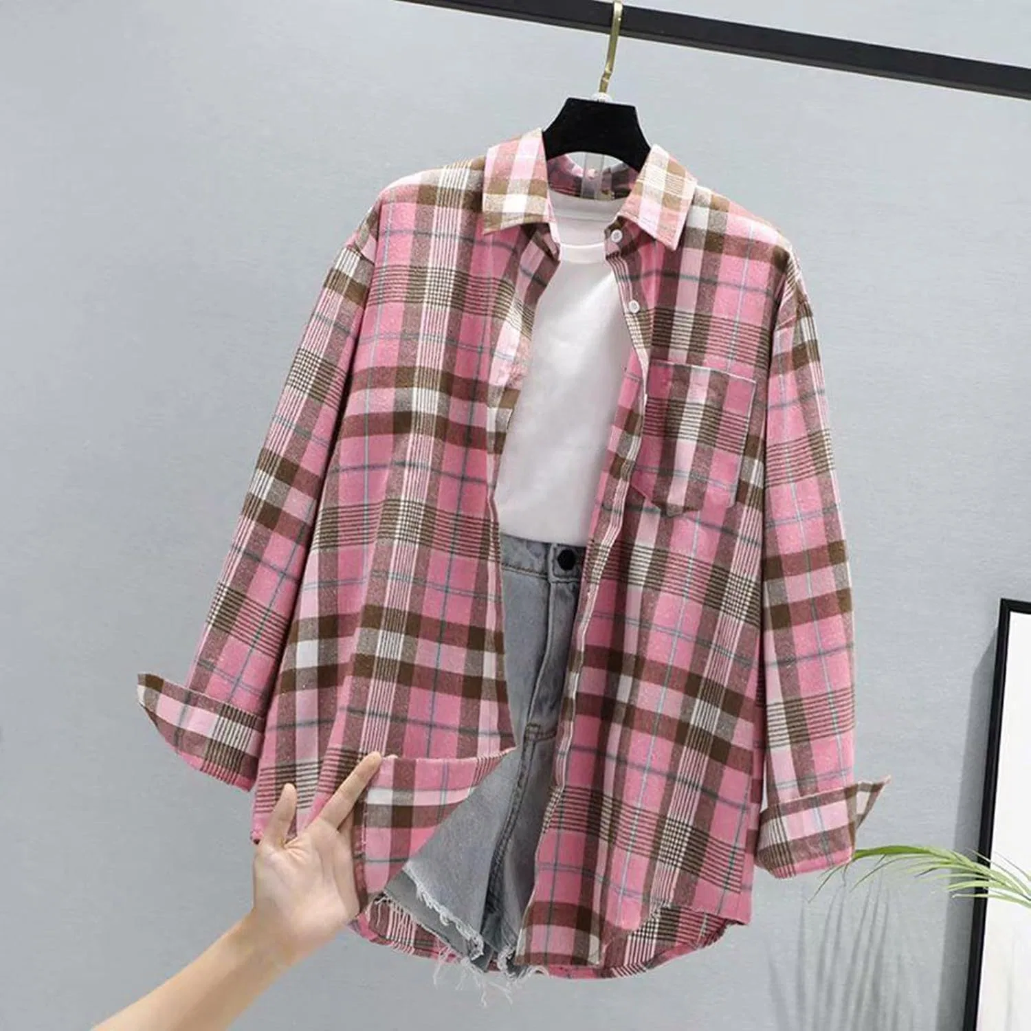 Блуза с воротником-стойкой Button-Down, розовый — фото 2