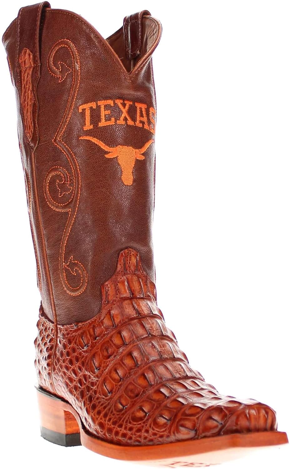 

Мужские вестерн-бутсы Vaccari David с ручной сшивкой, вышивкой в стиле колледжа и натуральной кожей аллигатора с роговой спиной, 8.5 Wide Narrow Square Alpha Texas Longhorns