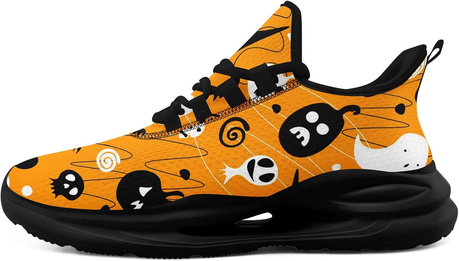 

Легкие дышащие кроссовки AWSOLE на Хэллоуин для мужчин и женщин, подарок, универсальные, с рисунком призрака и тыквы, удобные, с амортизирующей стелькой, для спортзала и бега, белый/черный/желтый