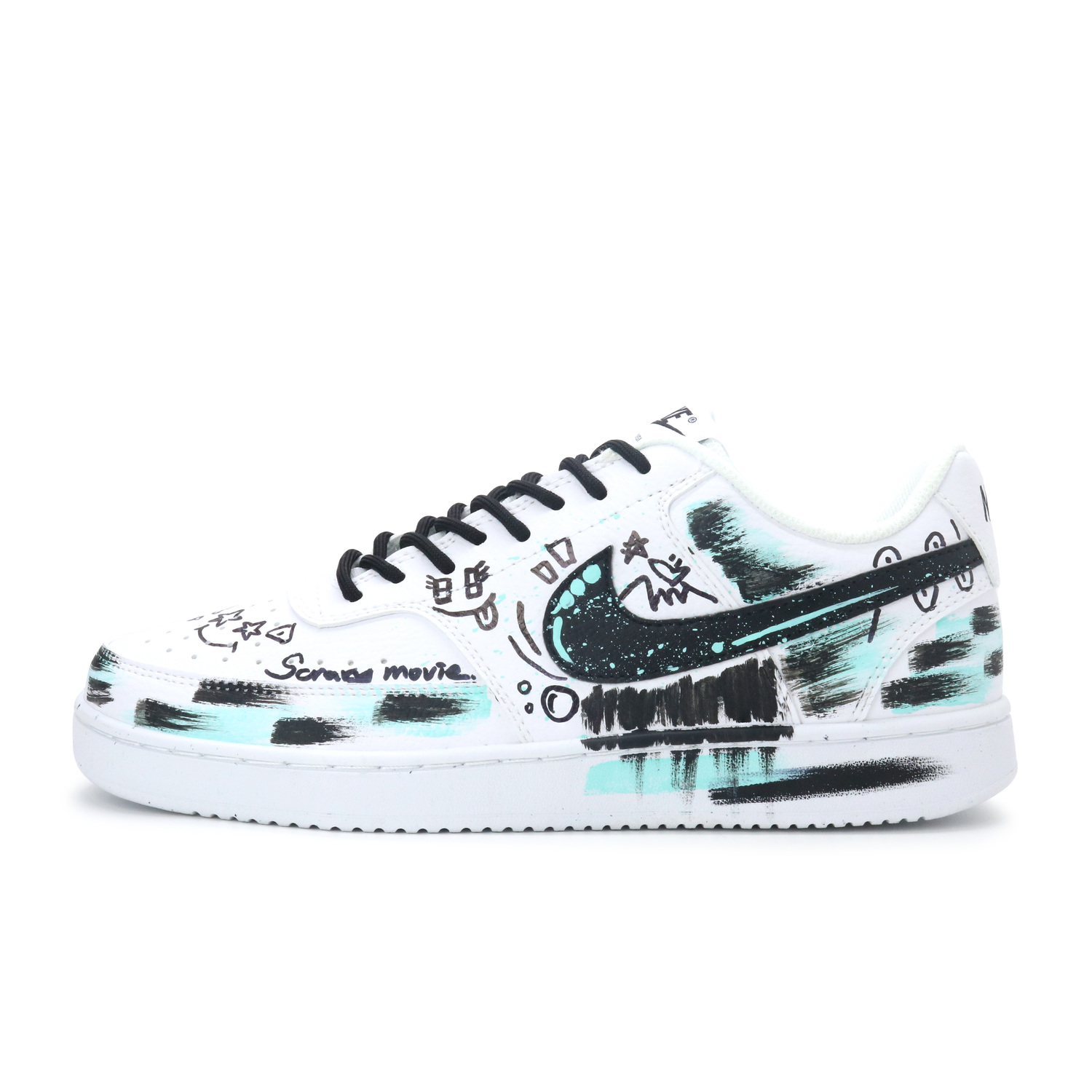 

Nike Кроссовки Court Vision 1 мужские низкие черно-бело-зеленые, цвет Black White Green