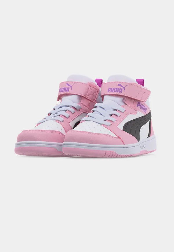 Кроссовки rebound v6 mid унисекс высокие Puma, White/Black/Pearl Pink — фото 3