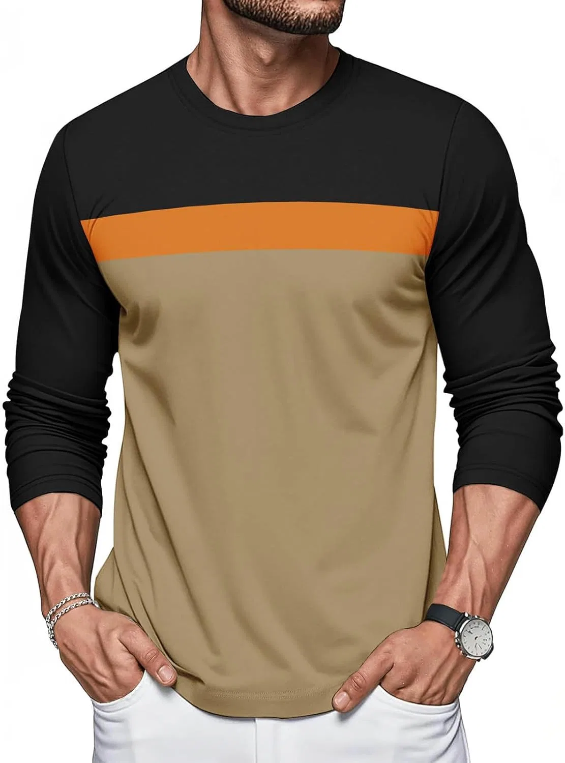 Мужская футболка с длинным рукавом, Regular Fit, цвет Khaki