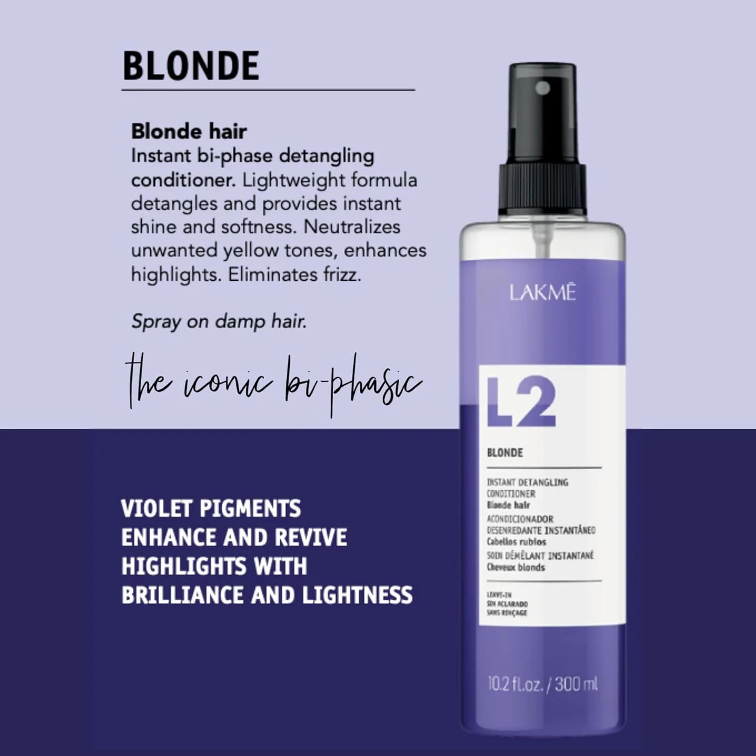 Двухфазный кондиционер Lakmé L2 Blonde, спрей для распутывания волос, несмываемый кондиционер-спрей для светлых, осветленных и обесцвеченных волос. 302 мл — фото 4