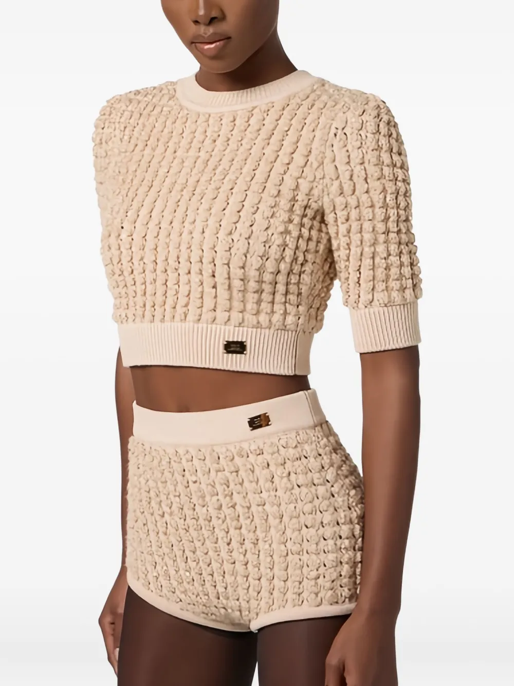 

Топ из буклированного трикотажа Elisabetta Franchi, нейтральный