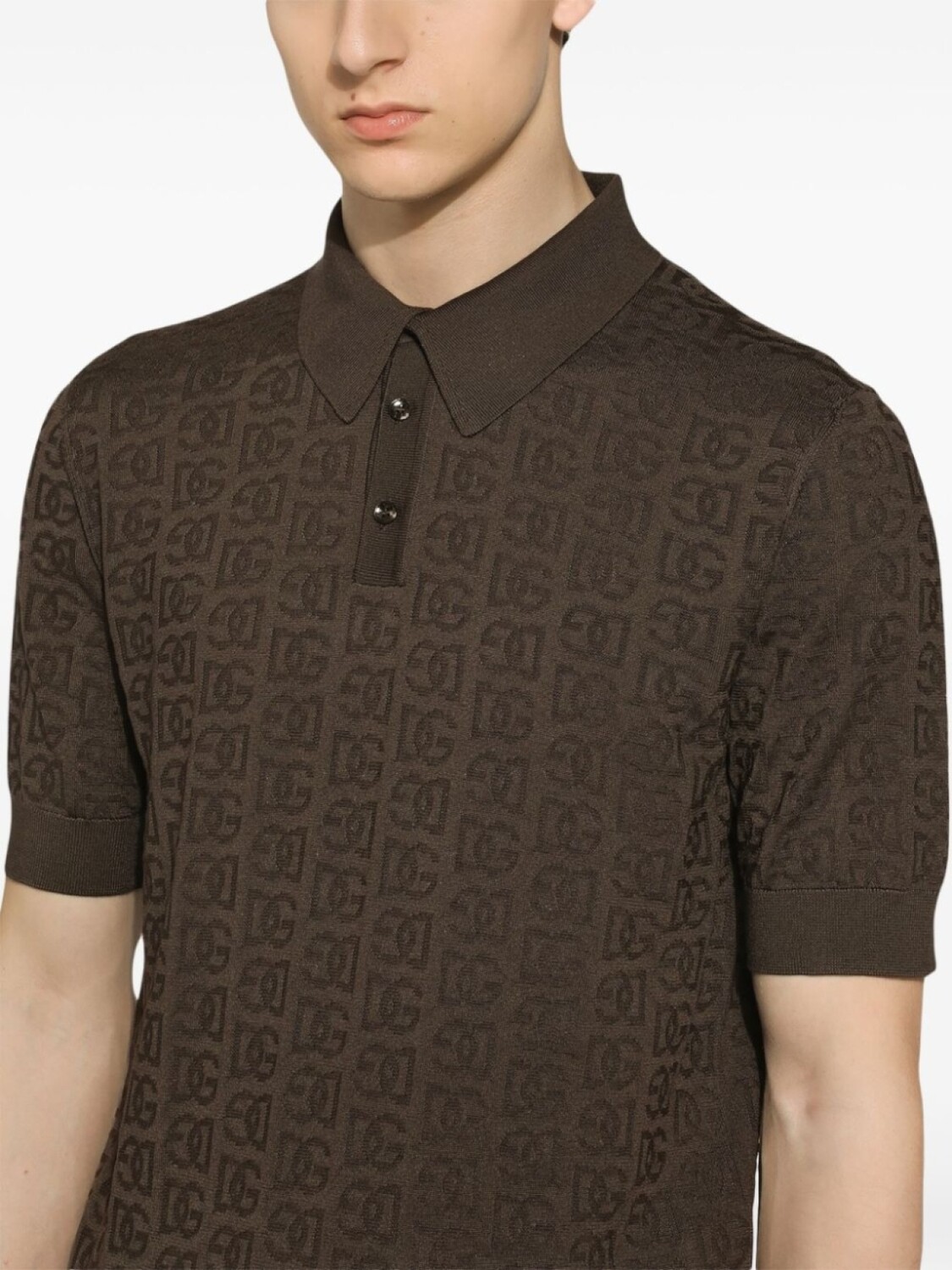 Dolce & Gabbana жаккардовая рубашка поло с монограммой, коричневый — фото 3