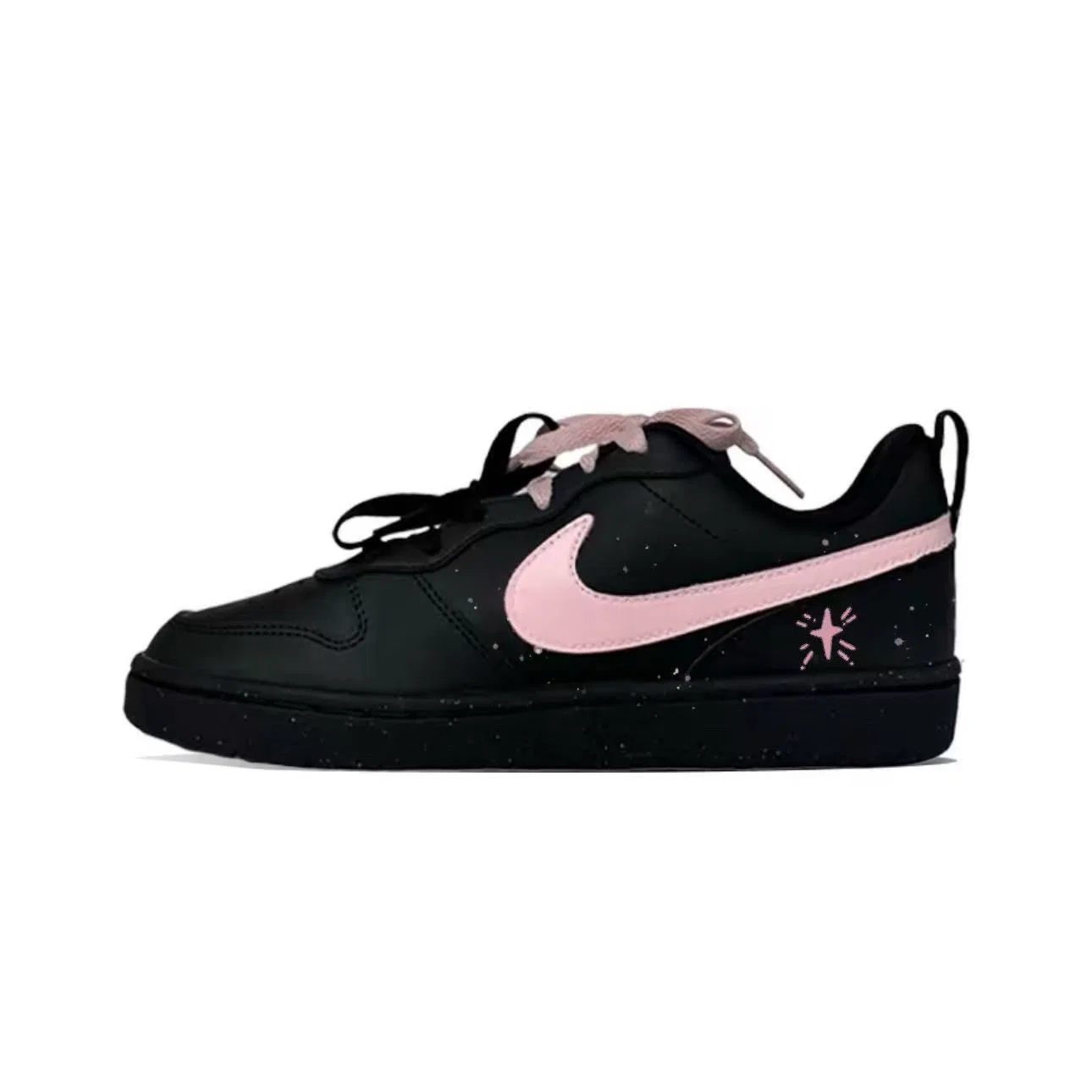 Детские кроссовки для скейтбординга Court Borough Hand Drawn Leather Breathable Lightweight Cushioning Low top Black Pink Nike
