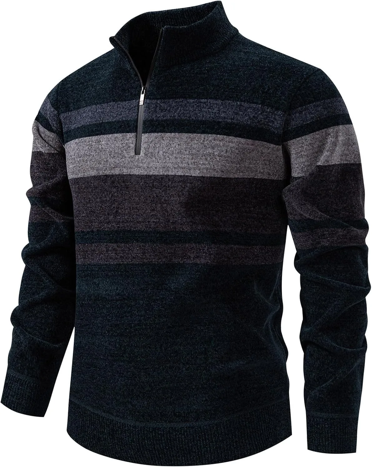 

Мужской свитер с четвертью молнии в полоску TebYIA