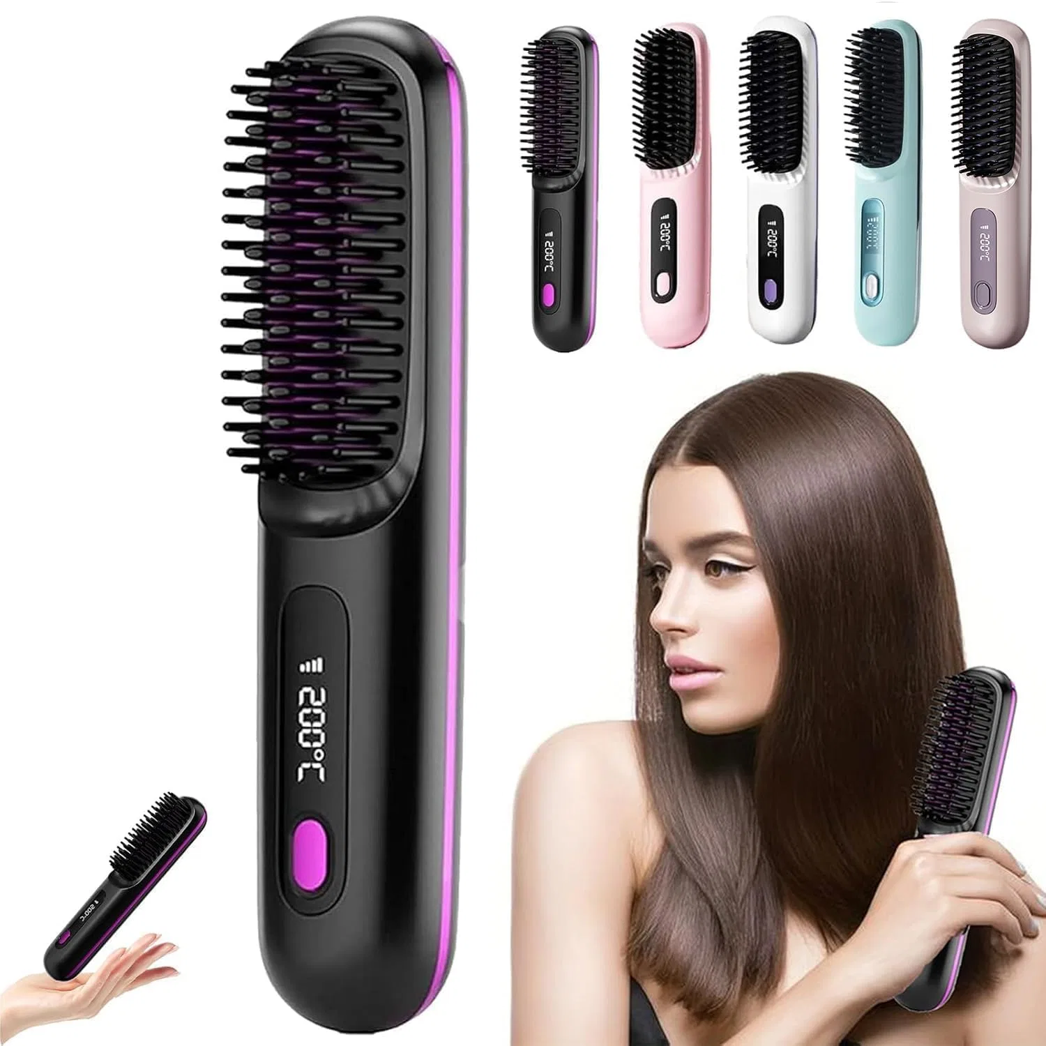 Беспроводная расческа-выпрямитель «Go Brush Pro» для коротких волос Ziswin, Black