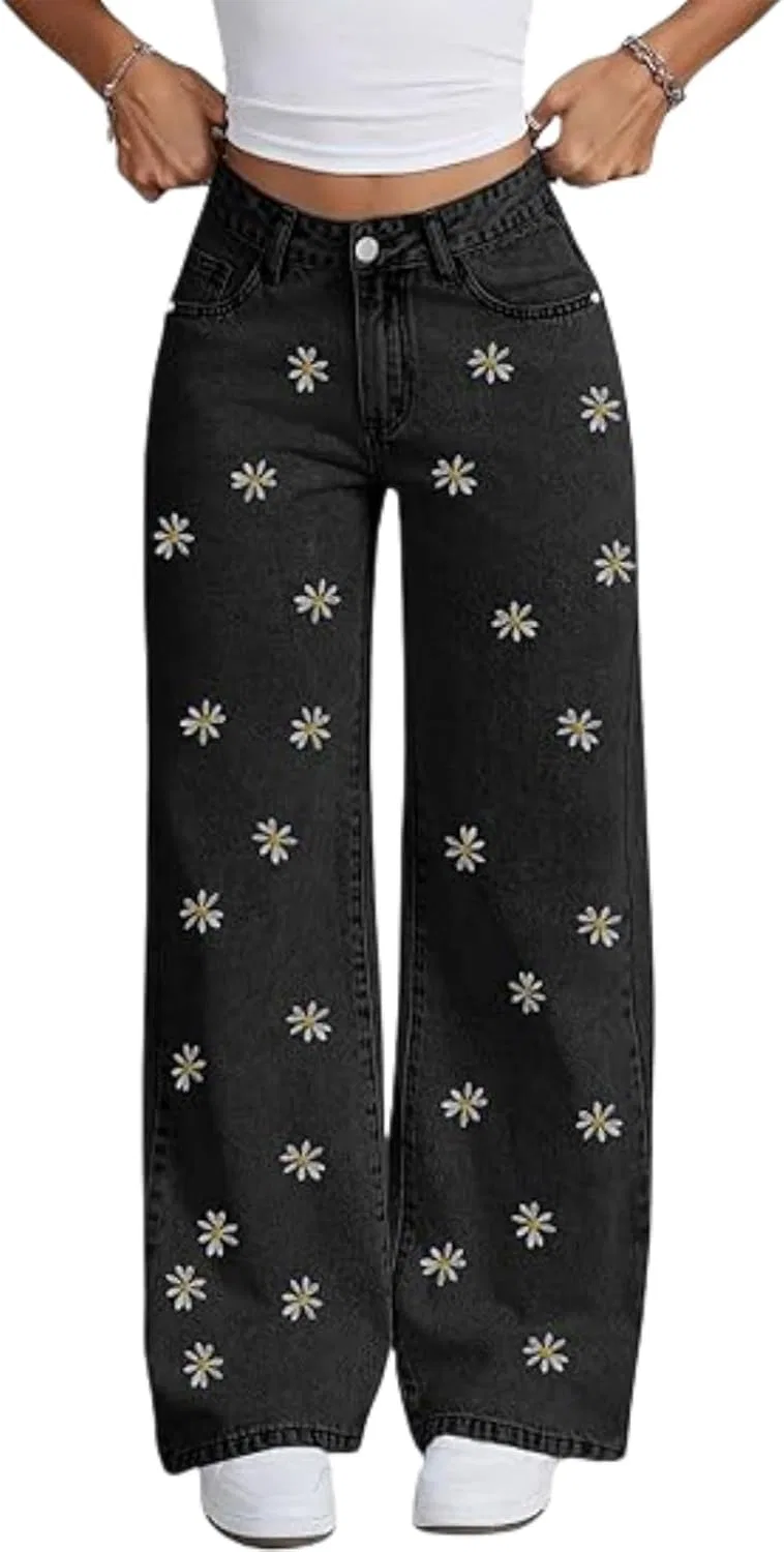 Джинсы с вышивкой Daisy, Black
