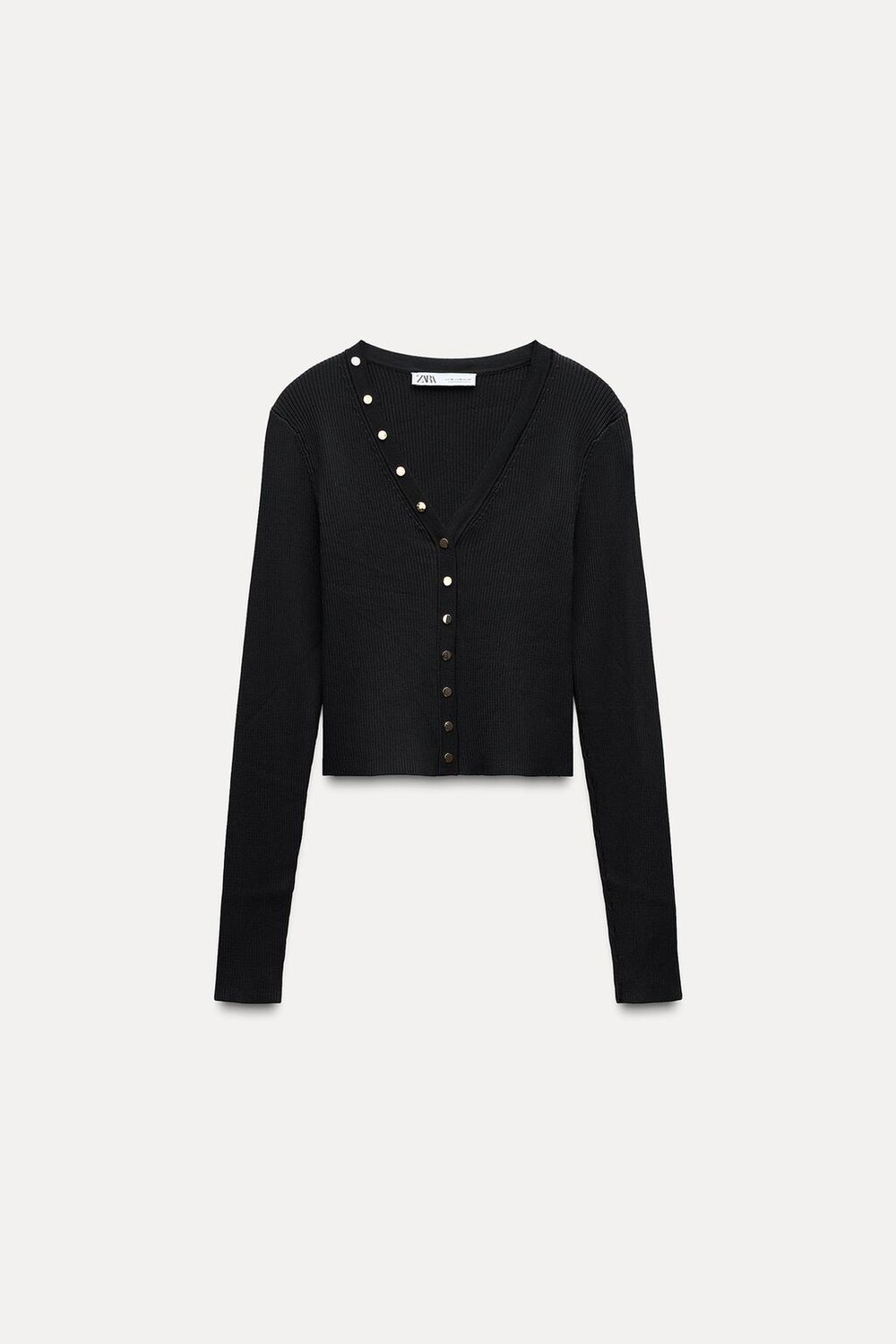 

Вязаный топ с золотыми пуговицами ZARA, черный
