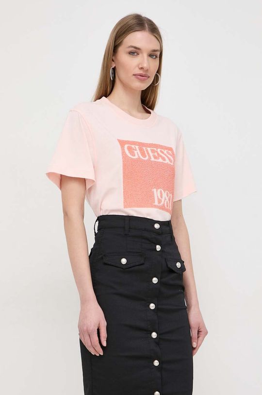 

Хлопковая футболка Guess, розовый