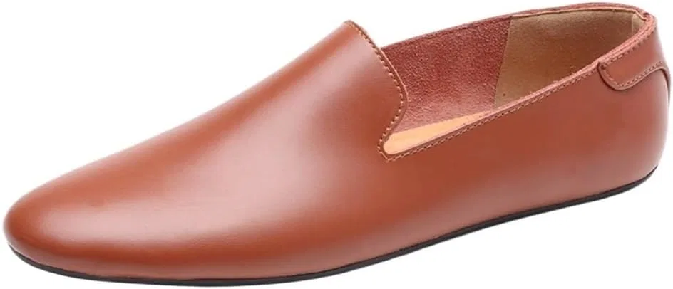 Лоферы кожаные Pointed Toe Flat Heel Anti-Slip, коричневый UOPYNE