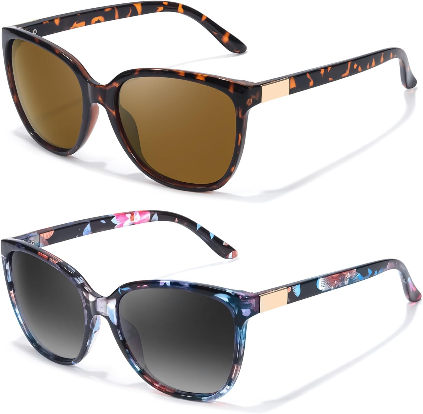 

FIMILU, комплект из 2 поляризованных солнцезащитных очков для женщин, модные квадратные солнцезащитные очки в стиле ретро с защитой от УФ-излучения для повседневной носки на открытом воздухе, A4 Browntortoise+floral