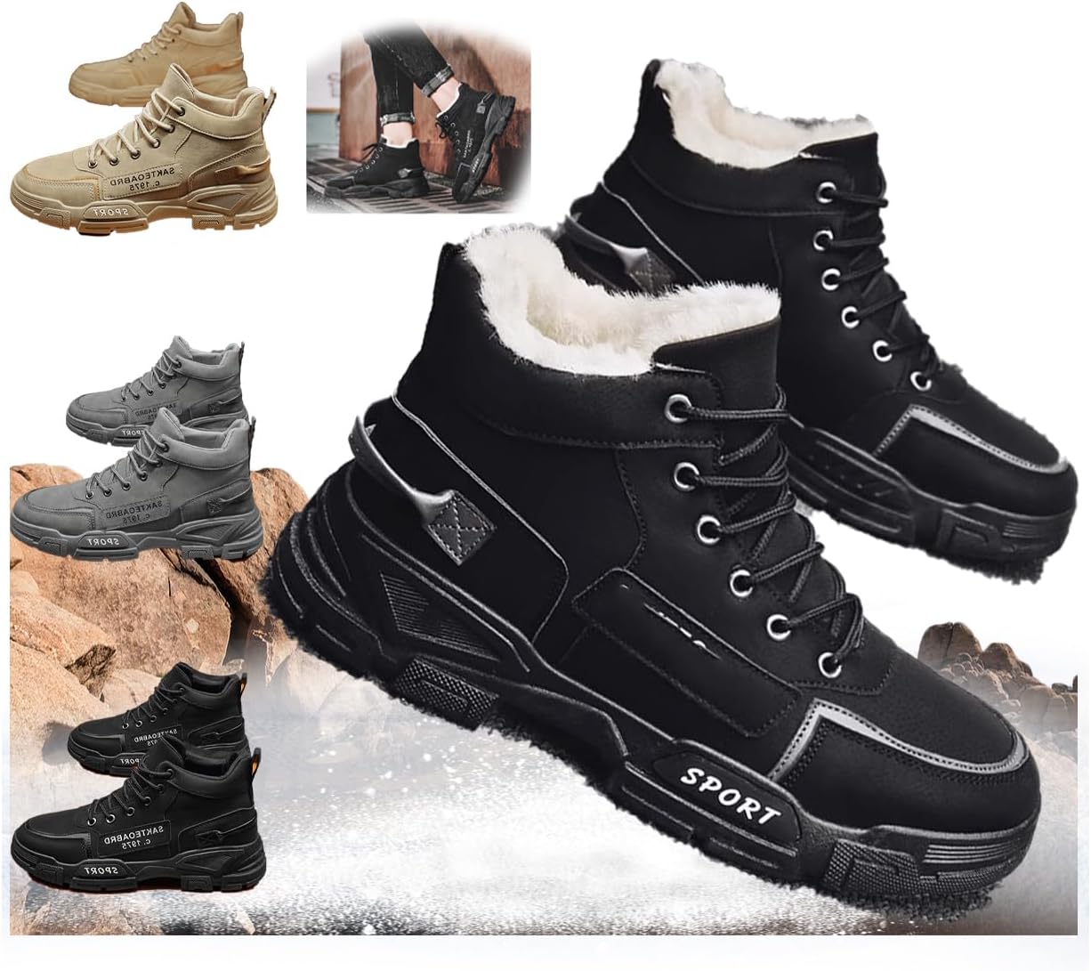 

Мужские походные ботинки для улицы, прочные и дышащие ботинки с шнуровкой, для прогулок, хайкинга и альпинизма, осень и зима Generic, черный