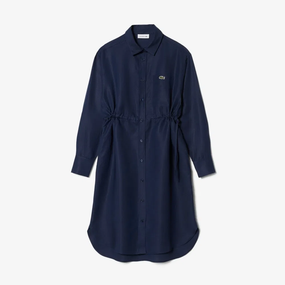 Платье Lacoste льняное рубашечное длинное, тёмно-синее