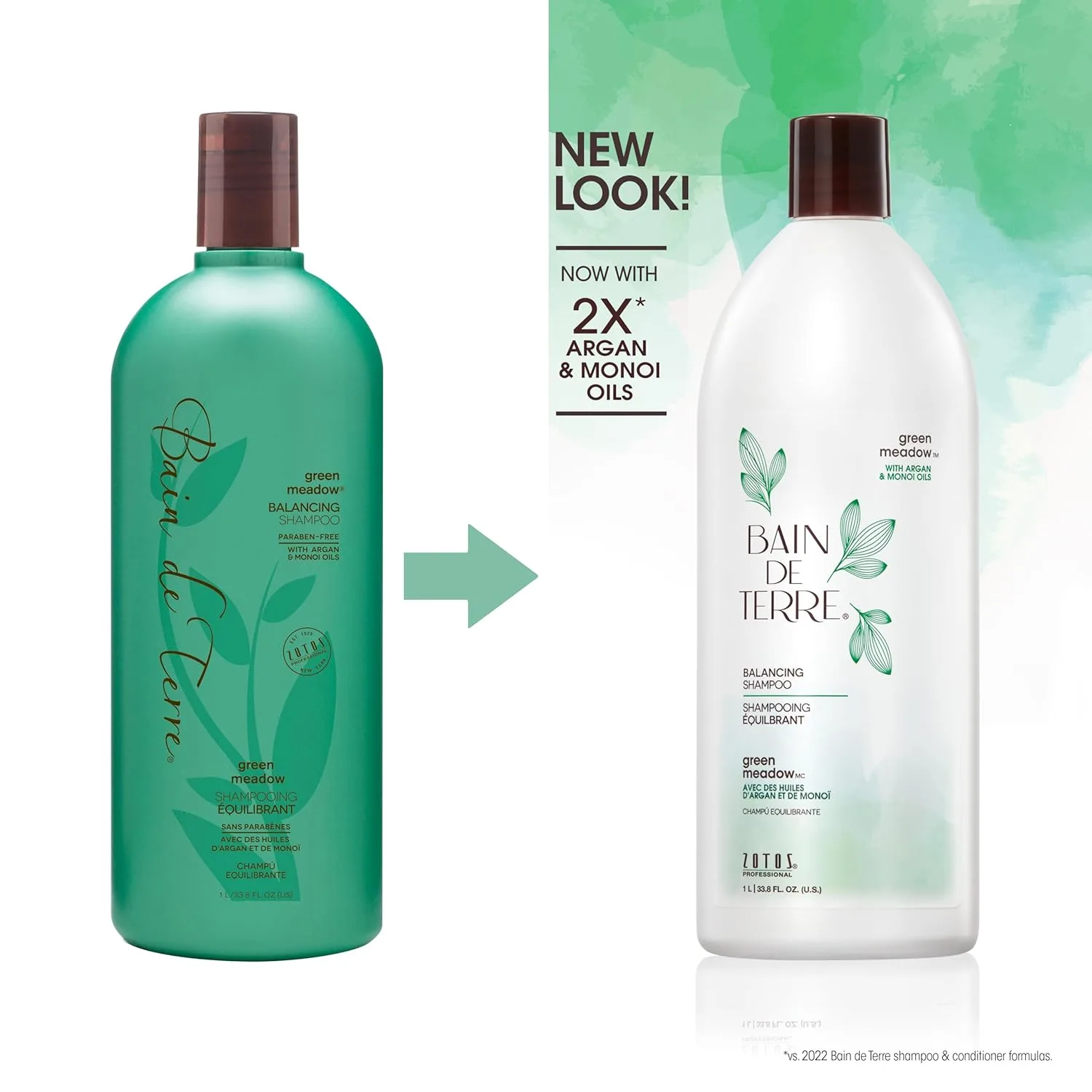 Шампунь Bain de Terre Green Meadow Balancing Shampoo: мягкое очищение для мягких и шелковистых волос с аргановым маслом и маслом монои, без парабенов, подходит для окрашенных волос. 1000 мл (.) — фото 2