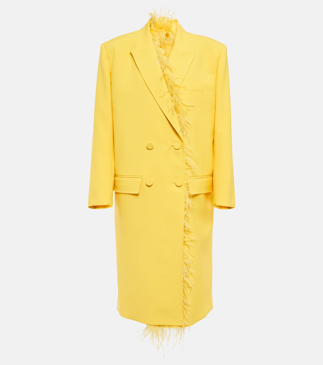 

Пальто из девственной шерсти с отделкой из перьев Valentino, Texture Yellow