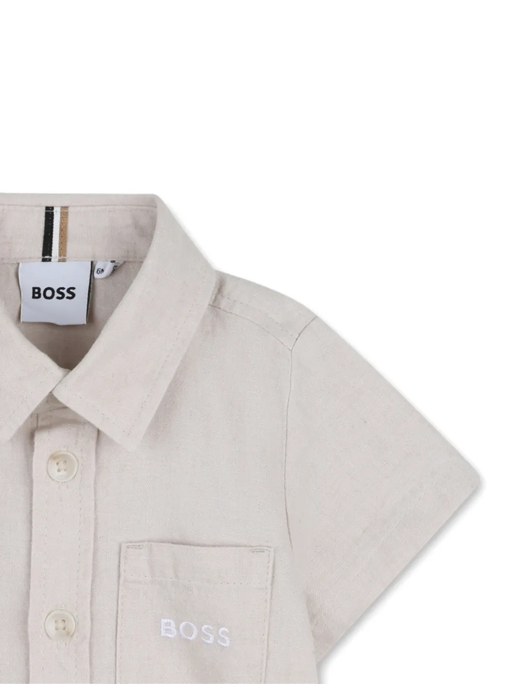 Рубашка с короткими рукавами и нагрудным карманом Boss Kidswear, бежевый — фото 3