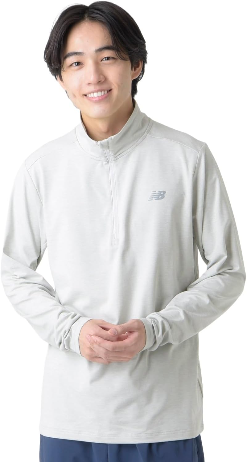 

Мужская футболка с длинным рукавом New Balance (MT41915) с принтом Dry Space Dye и застежкой-молнией до четверти длины, серый