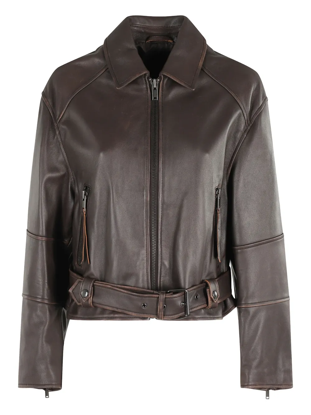 

Кожаная куртка с поясом Weekend Max Mara, коричневый