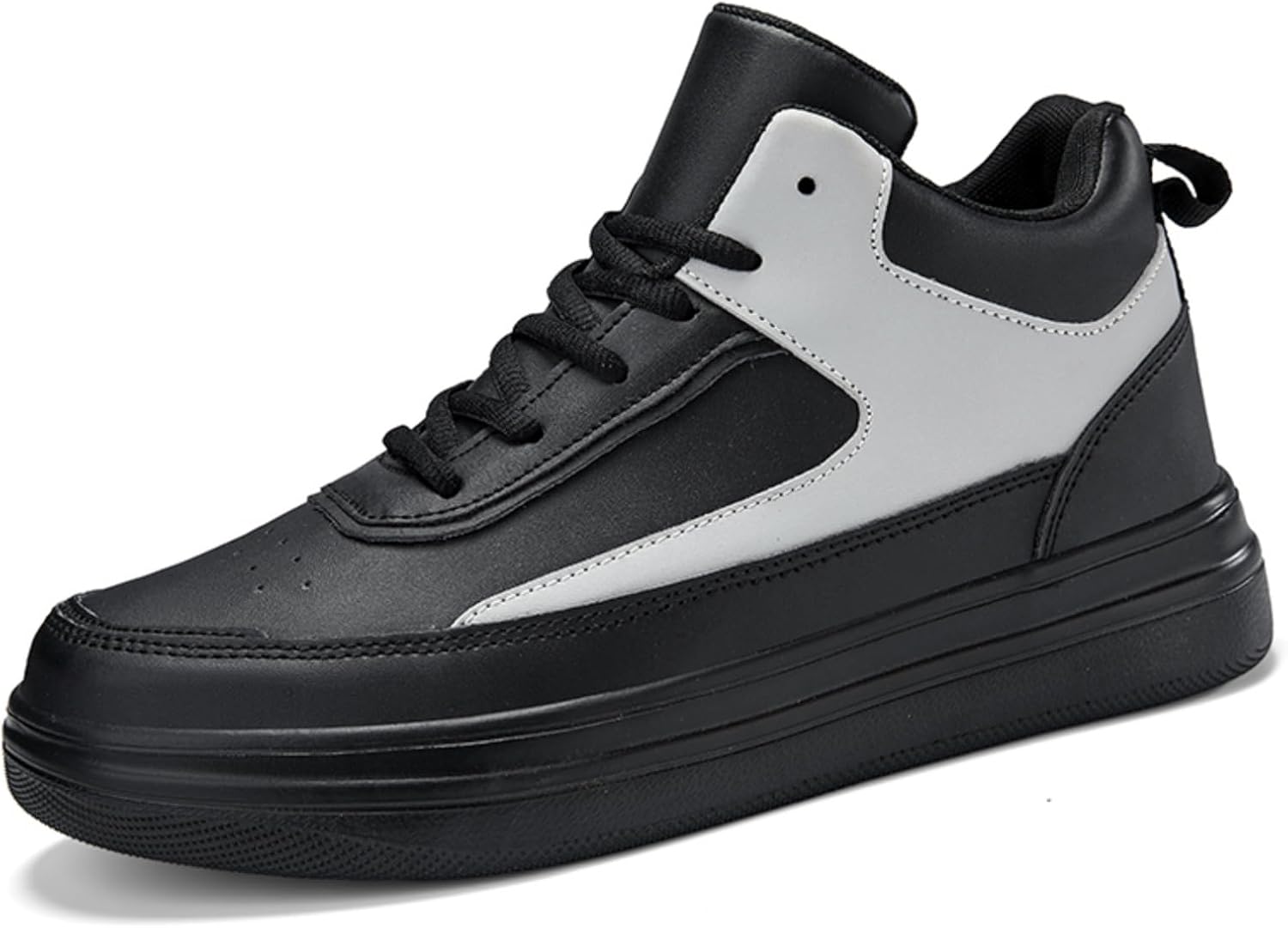

Мужские высокие кожаные кроссовки - дышащие повседневные ботинки на шнуровке с толстой противоскользящей подошвой и поддержкой лодыжки, спортивная модная обувь для ежедневной ходьбы, черно-белые Kelibasi