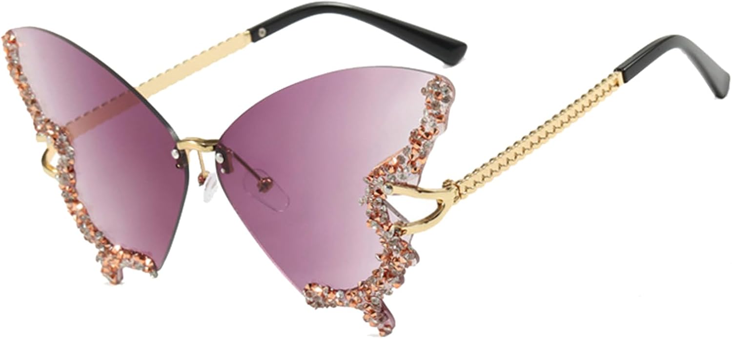 

Элегантные солнцезащитные очки-бабочки для женщин, солнцезащитные очки без оправы с бриллиантами, солнцезащитные очки с градиентным рисунком в форме бабочки Generic, Style C