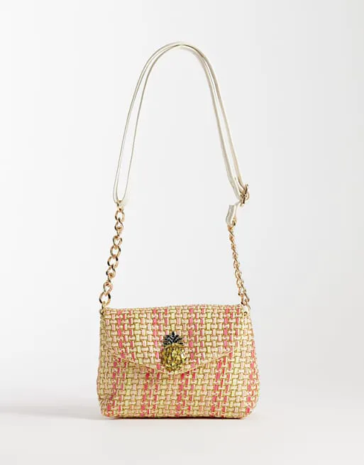 

Розовая плетеная сумка через плечо New Look с ананасовым узором