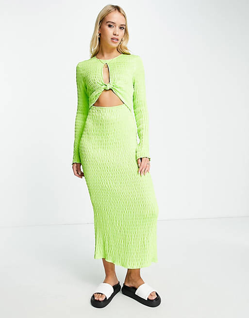 

Светло-салатовое платье миди с длинными рукавами и узлом спереди Topshop, Зеленый, Светло-салатовое платье миди с длинными рукавами и узлом спереди Topshop